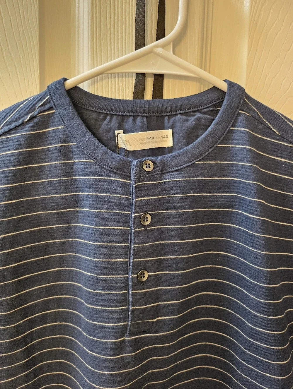 Zara Navy and White Striped Short-Sleeve Henley